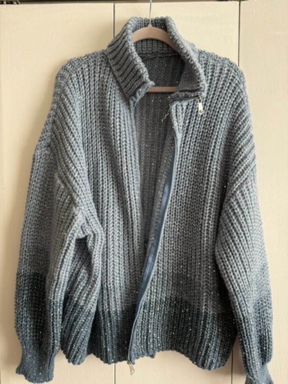 SHEIN Blue Chunky Knit Zip Cardigan Sweater XL Unworn Flaws